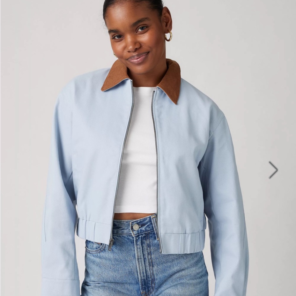 Levi's Light Blue Bomber Jacket with Brown Collar